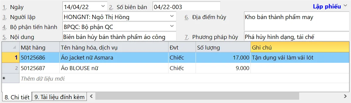 Biên bản hủy sản phẩm lỗi Biên bản hủy sản phẩm lỗi